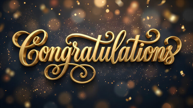 Celebration congratulations message with golden glitter text and confetti