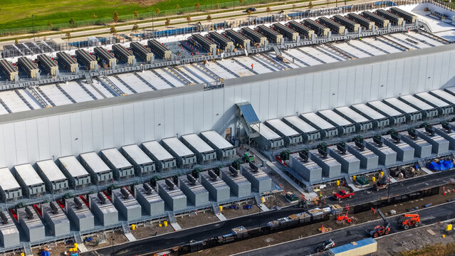 Massive data center building with server farm infrastructure