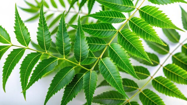 Neem leaves on white background medicinal neem leaf herb green leef