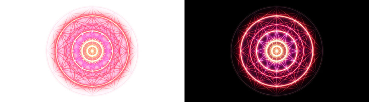 Triple Arcane Circle With Star Web Magic Light Overlay Element Cutout With Real Transparency