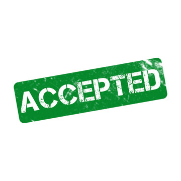 Green accepted rubber stamp icon, grunge textured approval seal on white background, business verification and validation graphic