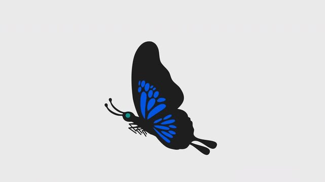 Animated Side View Blue Swallowtail Butterfly Flapping Wings Seamless Loop, Vector Cartoon Animation, Isolated on Alpha Channel Transparent Background, Magic Fantasy Insect Stock Video