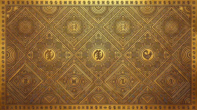adinkra symbols golden pattern with intricate geometric and cultural elements for various creative projects.
