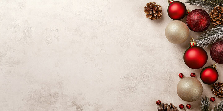 Neutral Background With Festive Accents, Stylish Seasonal Arrangement With Ornaments And Textured Surface