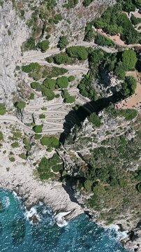 Aerial View People Hiking Via Krupp Path Capri Island Italy