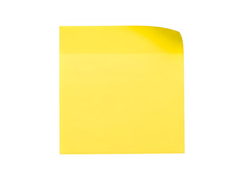 Single bright yellow sticky note square paper for office reminders and messages isolated on transparent background