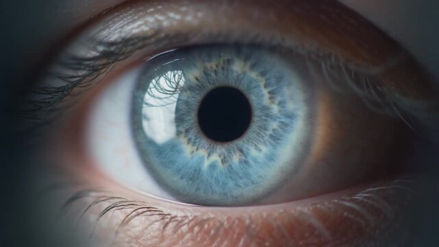 Extreme macro footage of a single beautiful healthy human blue-gray eye with natural combination patterns for national eye exam month