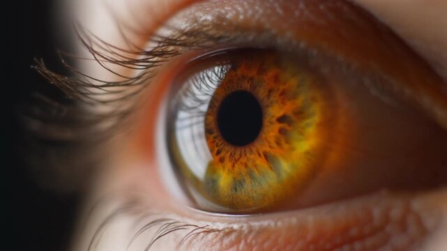 Extreme macro footage of a single beautiful healthy human deep amber eye for national eye exam month