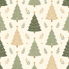 Obraz premium Seamless Christmas Tree Pattern With Neutral Botanical Holiday Design