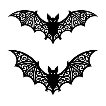 Ornate Tribal Bat Silhouette Floral Pattern Cut File Vector Design Illustration