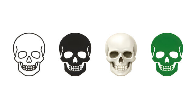 Four stylized skull icons in different colors