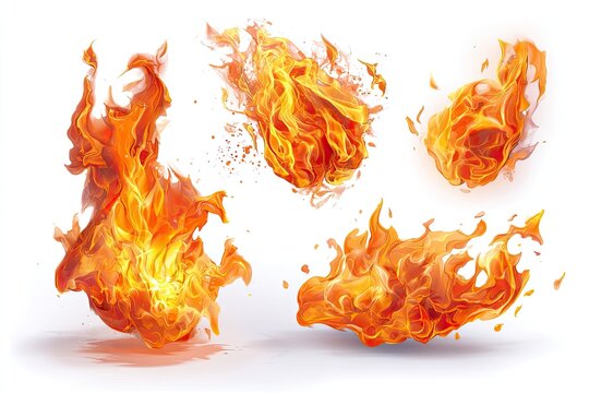 Four stylized fireballs on white background