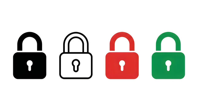 Four colorful padlock icons in a row