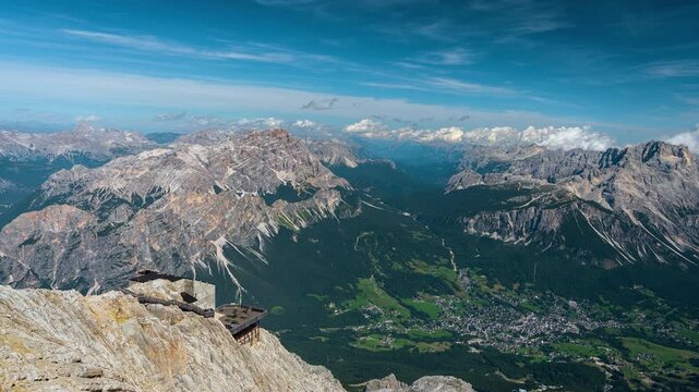 Time Lapse, Viewpoint Above Cortina D'Ampezzo and Stunning View on Italian Dolomites