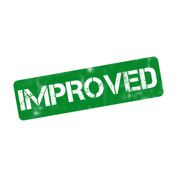 Green improved rubber stamp on white background, distressed grunge texture stamp, business quality improvement concept icon