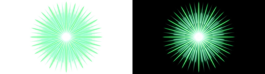 Naklejka premium Staggered Radial Laser Beam Array Graphic Overlay with Glowing Green Rays for Transparent Background