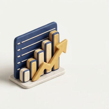 3D isometric clay rising chart icon for financial performance report