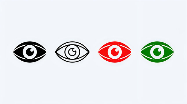 Four stylized eyes with different colors and styles