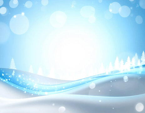 Winter background snowy landscape blue sky snowflake bokeh light holiday season festive frost abstract copy space white hill winter background snowy landscape blue sky with Christmas Concept