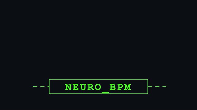 Neuro bpm digital interface hud with pulsing green text and minimalist cyberpunk aesthetic animation 4k