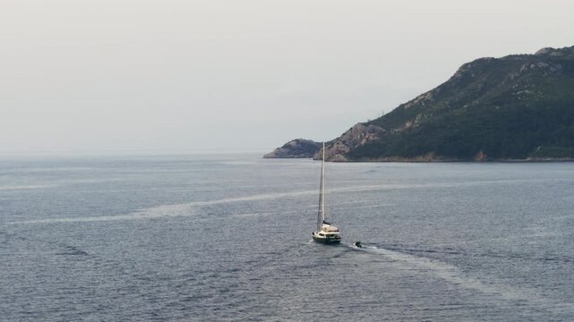 Yacht sailing off Icmeler coast near Marmaris Turkey