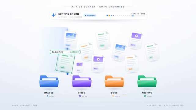 AI file sorter automatically organizing scattered documents into color coded folders