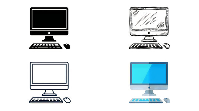 Four computer monitor and keyboard setups illustration