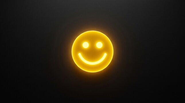 Bright glowing smiley face emotive light artwork dark background cheerful mood with cheerful light soft halo effect striking uplifting visual impact black backdrop emitting