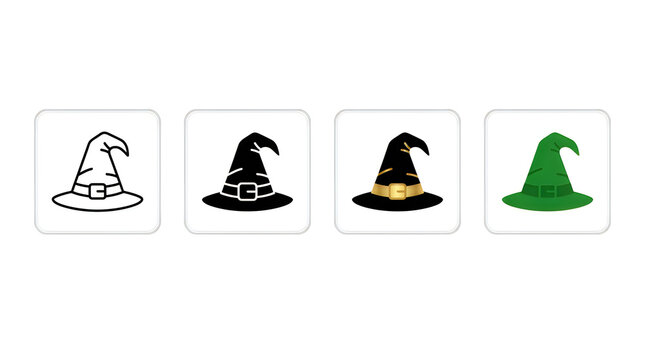 Four different style wizard hats illustration