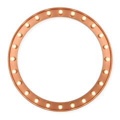 Naklejka premium Empty Circular Copper Marquee Sign Frame with Glowing Light Bulbs Isolated on White