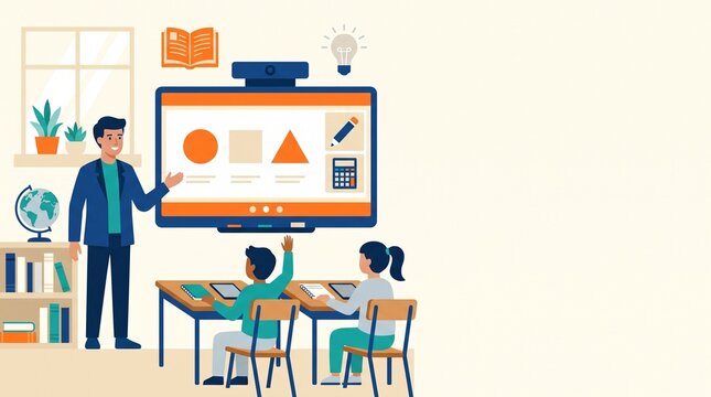 Teacher using smart board in digital classroom