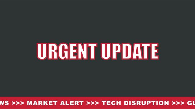 Urgent update breaking news ticker with market alert and global events text overlay for broadcast media and digital journalism animation 4k