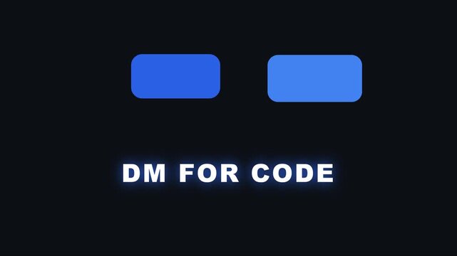 Dm for code minimalist motion with pulsing blue rectangles and modern typography animation 4k