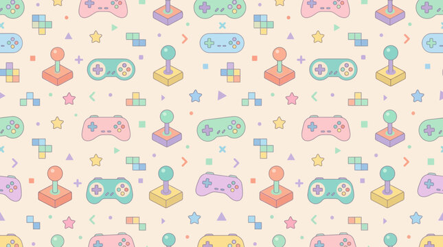 Pastel Game Controller and Joystick Pattern, Retro Gaming Design