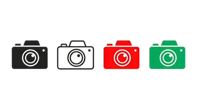Four colorful vintage cameras icon set