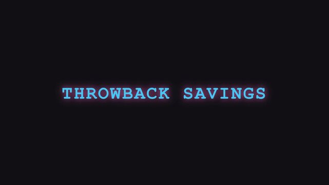 Throwback savings neon text animation for retro sales and promotional marketing campaigns 4k