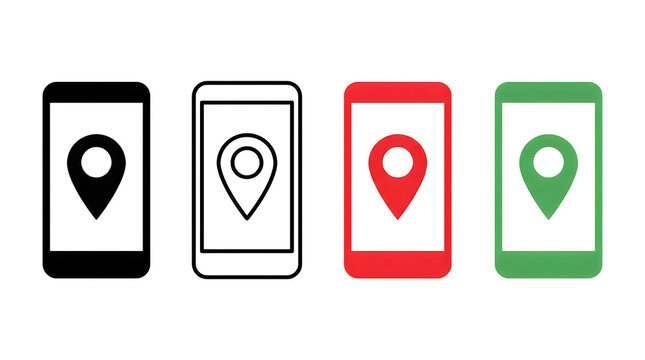Mobile app location pin icons set with different colors