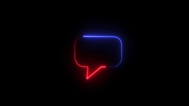 Glowing neon color message box icon conversation notice message icon animation. Neon text message icon. Glowing neon light massage icon animation. Animated neon line massage icon with massage icon.4k