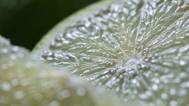 Extreme macro shot of a fresh lime slice showing detailed juice vesicles and citrus pulp texture