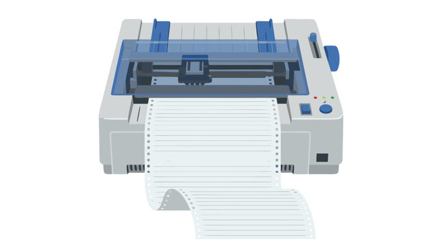 Vector Illustration of a Vintage Dot Matrix Printer with Continuous Feed Paper
