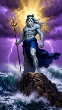 Poseid&oacute;n, Neptuno, dios del mar, mitolog&iacute;a griega, dios griego, tridente, oc&eacute;ano, mar, dios del oc&eacute;ano, mitolog&iacute;a, estatua, escultura, dios mitol&oacute;gico, tormenta, rayos, rel&aacute;mpagos, cielo dram&aacute;tico, ol