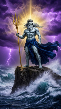 Poseid&oacute;n, Neptuno, dios del mar, mitolog&iacute;a griega, dios griego, tridente, oc&eacute;ano, mar, dios del oc&eacute;ano, mitolog&iacute;a, estatua, escultura, dios mitol&oacute;gico, tormenta, rayos, rel&aacute;mpagos, cielo dram&aacute;tico, ol