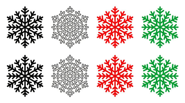 Colorful geometric snowflakes in artistic styles