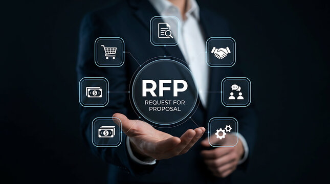 Businessman holding RFP Request for Proposal business concept digital interface