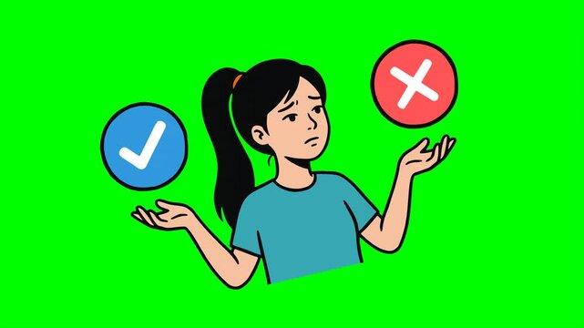 woman with two choices, yes or no, agree or reject, right or wrong animation HD 4K