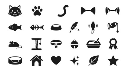 Obraz premium Cat Icons Collection: Pet Supplies, Toys, Accessories, and More - Isolated