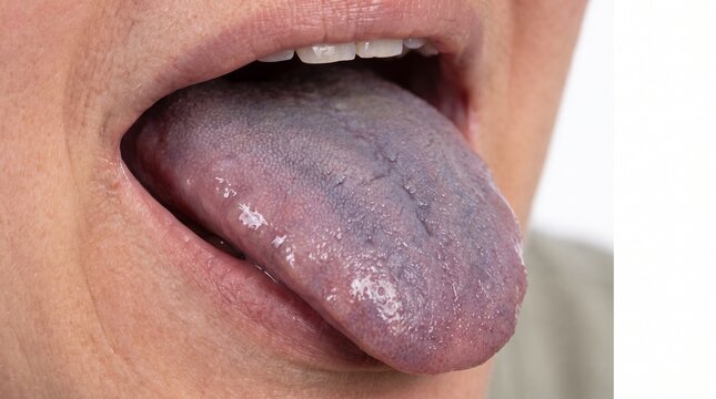 Bluish Tongue and Oral Cyanosis &mdash; Clean Medical Background with Copy Space