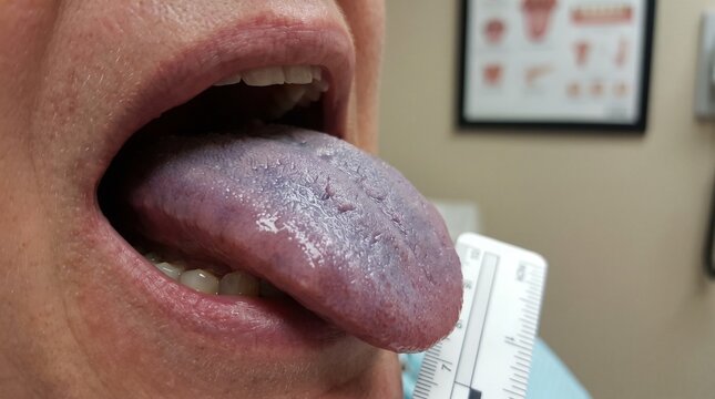 Blue-Purple Tongue Discoloration &mdash; Photorealistic Oral Health Background
