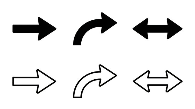 Simple arrow icons set with different styles