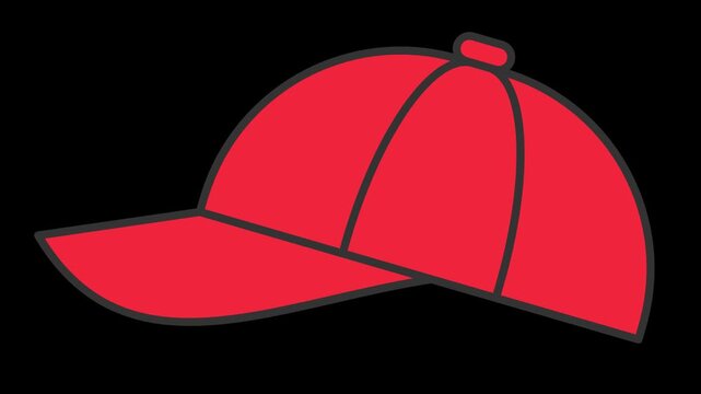 Seamless loop animation of a swaying red baseball cap. Minimalist flat style icon graphic element isolated on transparent alpha channel background for casual fashion headwear project assets.